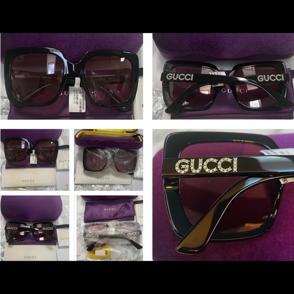 GUCCI CLASSIC BLACK RHINESTONE GUCCI ON TEMPLES SUNGLASSES , SEEN ON CELEBS - Picture 15 of 16